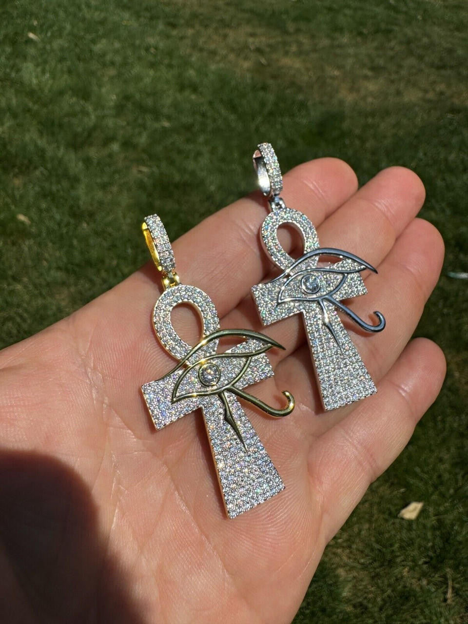 MOISSANITE Ankh Cross W. Eye Of Horus Pendant - 14k Gold Vermeil Or 925 Silver - Large 2.5"