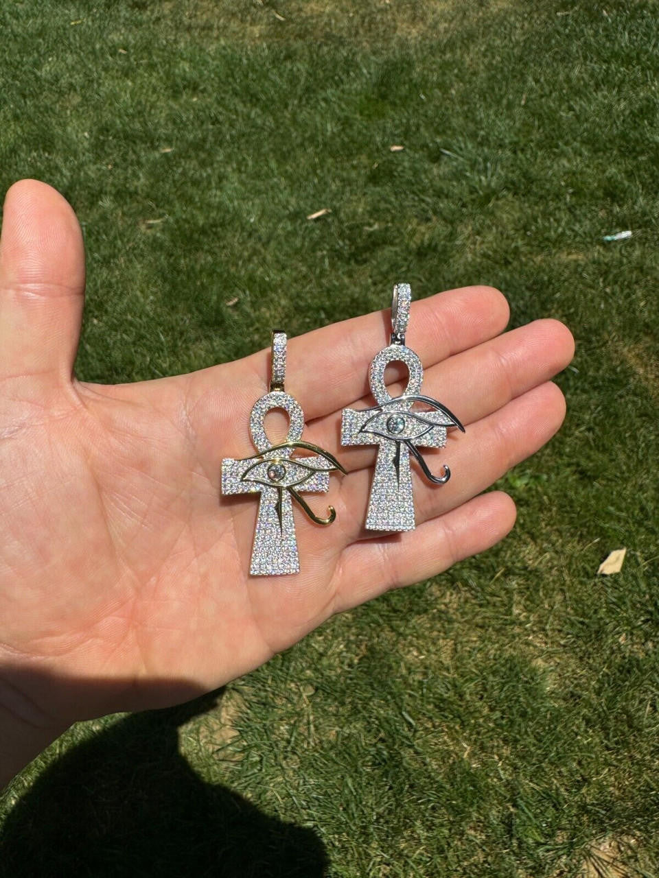 MOISSANITE Ankh Cross W. Eye Of Horus Pendant - 14k Gold Vermeil Or 925 Silver - Large 2.5"