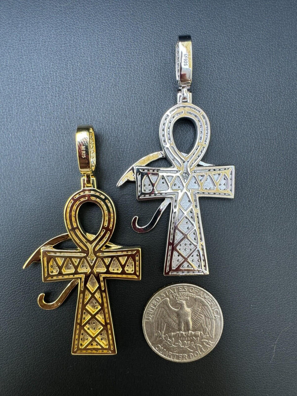 MOISSANITE Ankh Cross W. Eye Of Horus Pendant - 14k Gold Vermeil Or 925 Silver - Large 2.5"