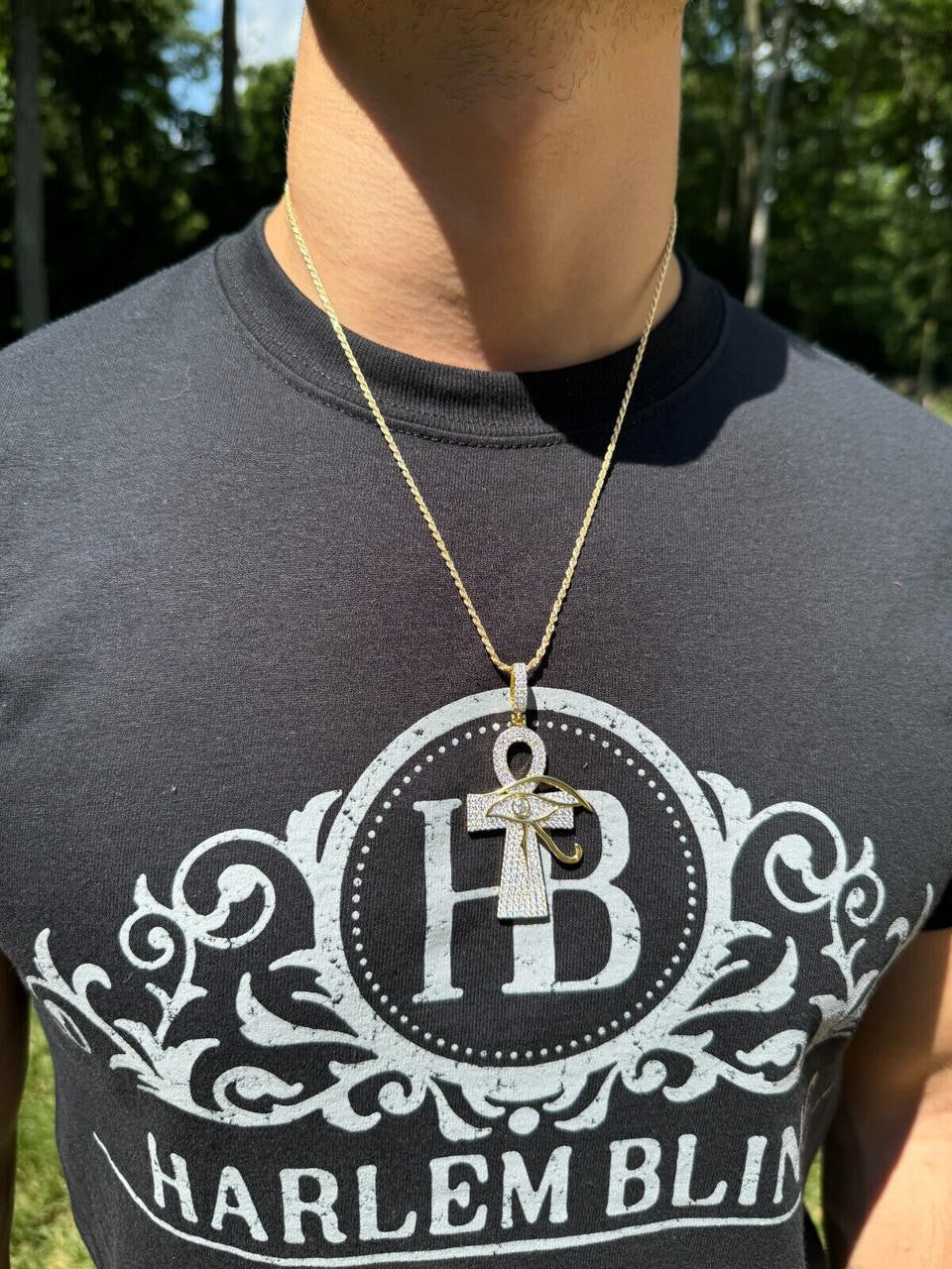 MOISSANITE Ankh Cross W. Eye Of Horus Pendant - 14k Gold Vermeil Or 925 Silver - Large 2.5"