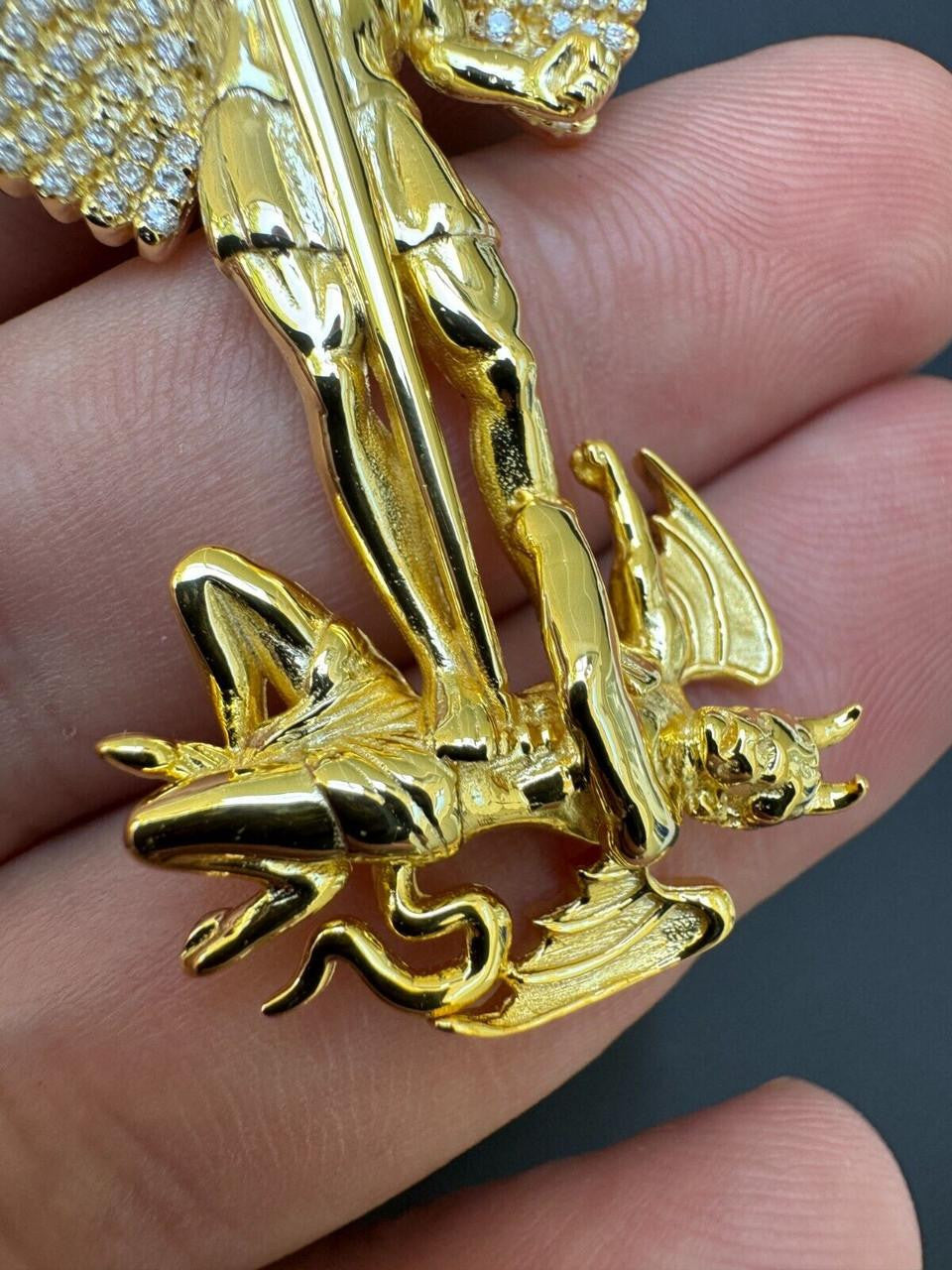 MOISSANITE Artwork Saint St Michael Slaying Dragon Archangel Pendant - 14k Gold Vermeil 925 Silver - 3 Sizes 1"-3"