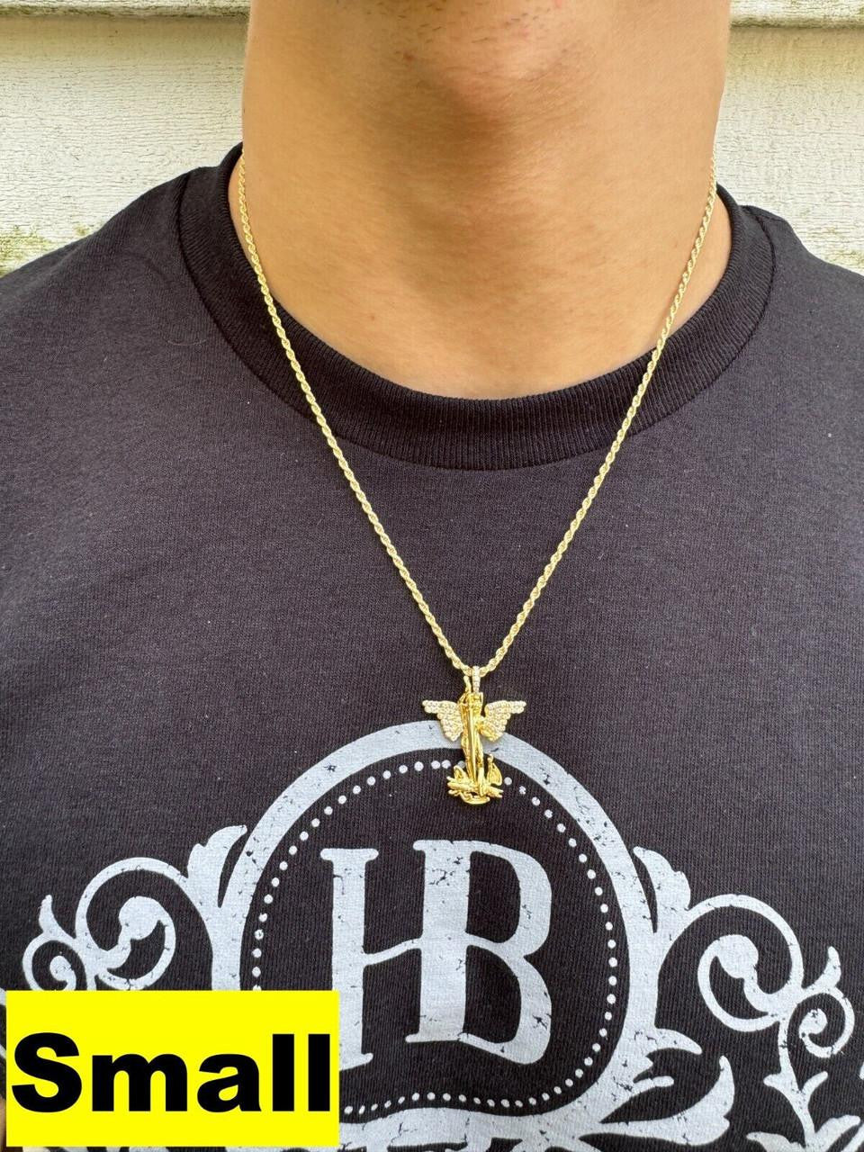 MOISSANITE Artwork Saint St Michael Slaying Dragon Archangel Pendant - 14k Gold Vermeil 925 Silver - 3 Sizes 1"-3"