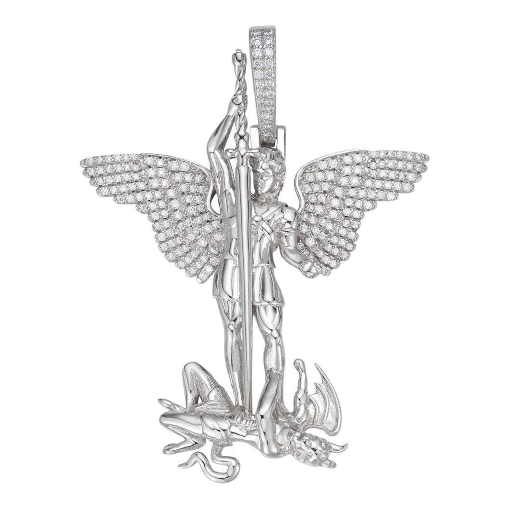MOISSANITE Artwork Saint St Michael Slaying Dragon Archangel Pendant - 925 Silver - 3 Sizes 1"-3"