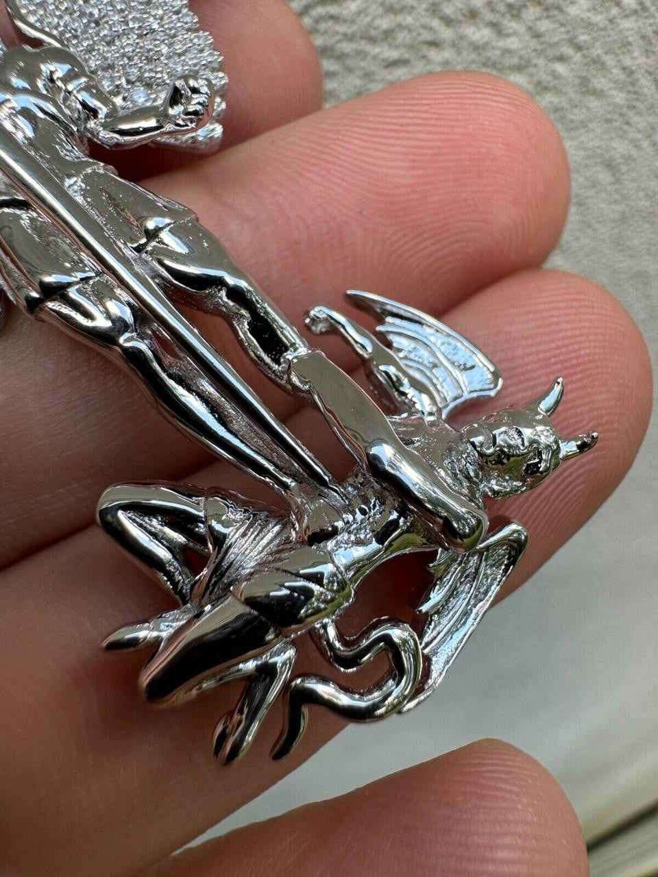 MOISSANITE Artwork Saint St Michael Slaying Dragon Archangel Pendant - 925 Silver - 3 Sizes 1"-3"