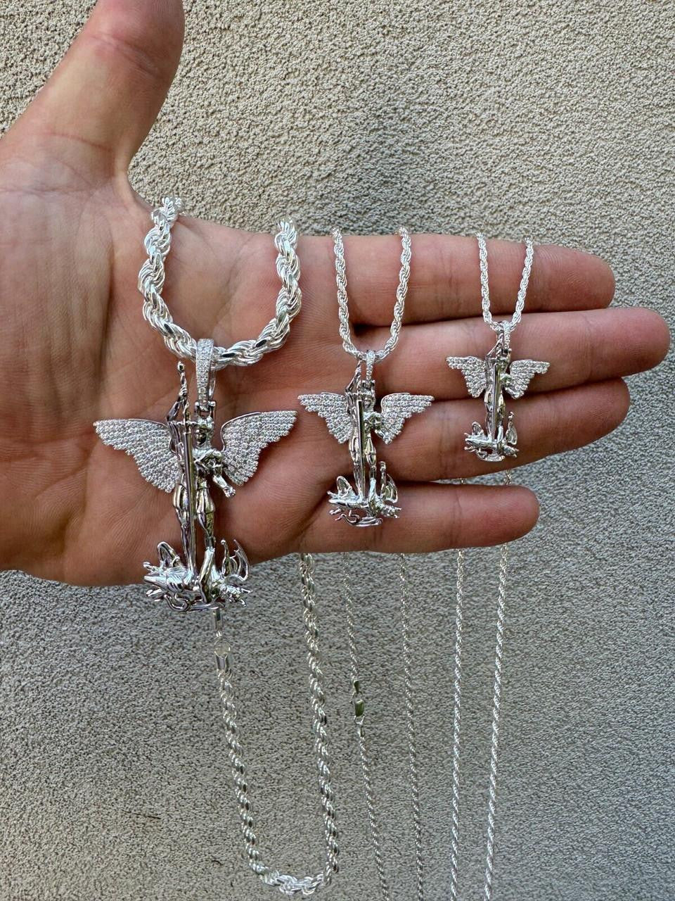 MOISSANITE Artwork Saint St Michael Slaying Dragon Archangel Pendant - 925 Silver - 3 Sizes 1"-3"