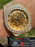 MOISSANITE Automatic Gold Skeleton Watch Mens Real Iced Hip Hop Passes Tester 