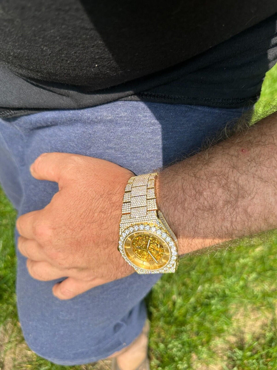 MOISSANITE Automatic Gold Skeleton Watch Mens Real Iced Hip Hop Passes Tester 