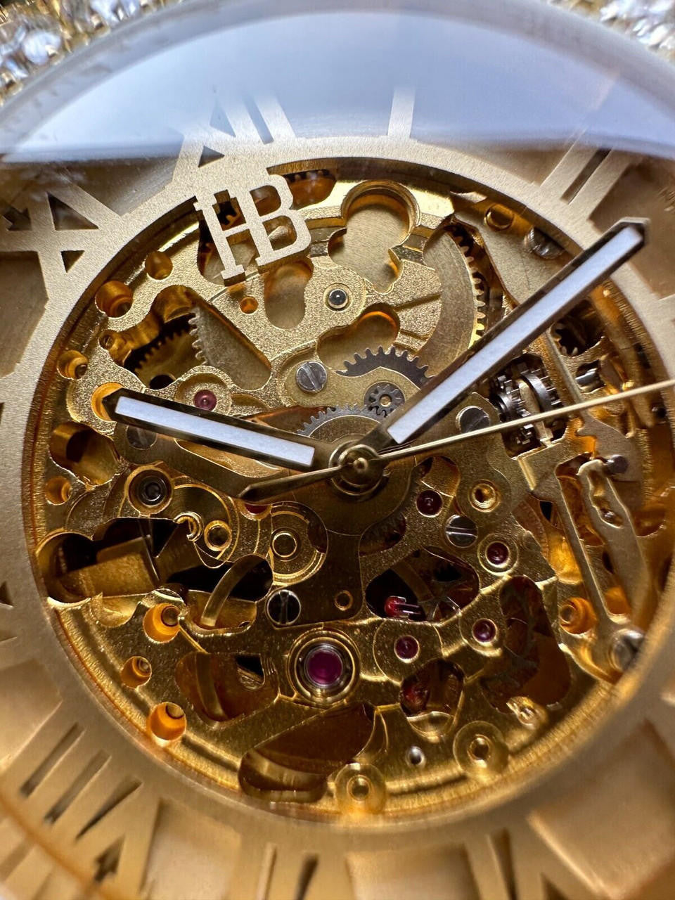 MOISSANITE Automatic Gold Skeleton Watch Mens Real Iced Hip Hop Passes Tester 