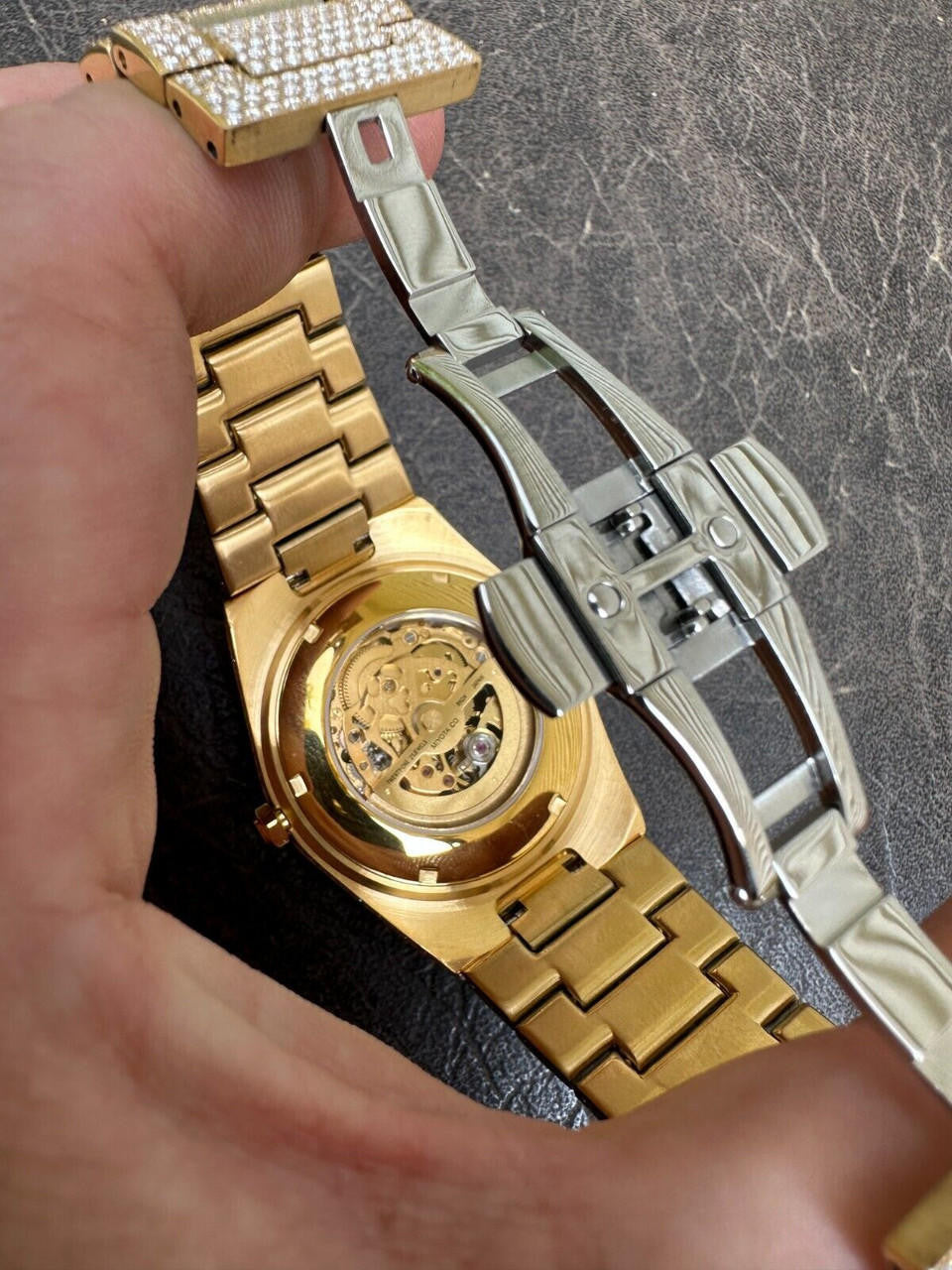 MOISSANITE Automatic Gold Skeleton Watch Mens Real Iced Hip Hop Passes Tester 