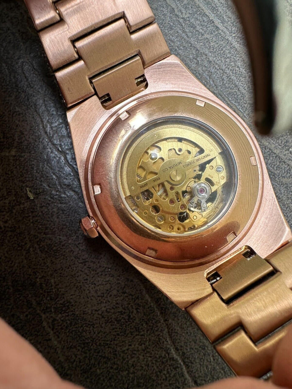 MOISSANITE Automatic Rose Gold Skeleton Watch Mens Real Iced Hip Hop PassTester
