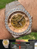 MOISSANITE Automatic Rose Gold Skeleton Watch Mens Real Iced Hip Hop PassTester