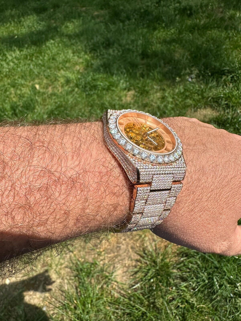 MOISSANITE Automatic Rose Gold Skeleton Watch Mens Real Iced Hip Hop PassTester