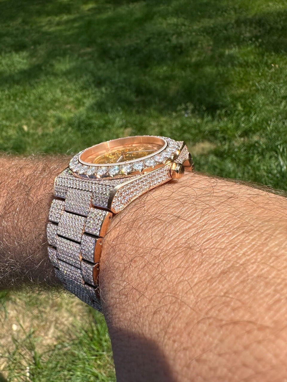 MOISSANITE Automatic Rose Gold Skeleton Watch Mens Real Iced Hip Hop PassTester