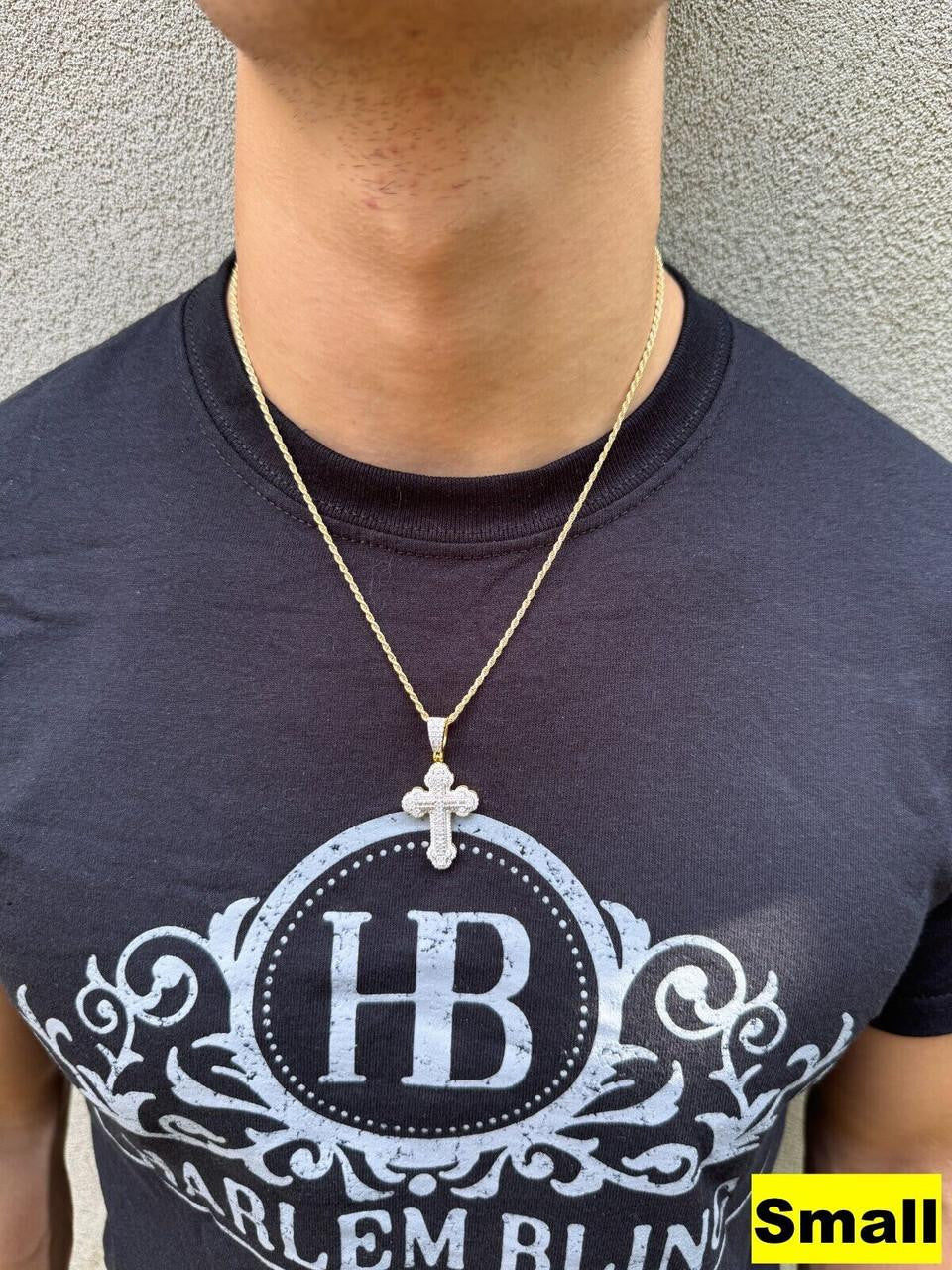MOISSANITE Baguette Gothic Iced Out Cross Pendant - 14k Gold Vermeil 925 Silver - 3 Sizes 1.5"-3"
