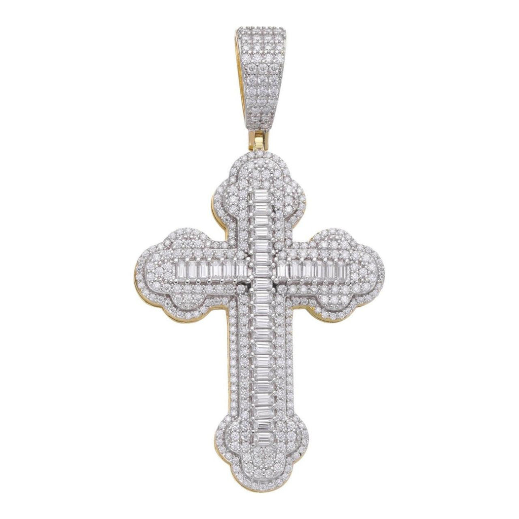 MOISSANITE Baguette Gothic Iced Out Cross Pendant - 14k Gold Vermeil 925 Silver - 3 Sizes 1.5"-3"
