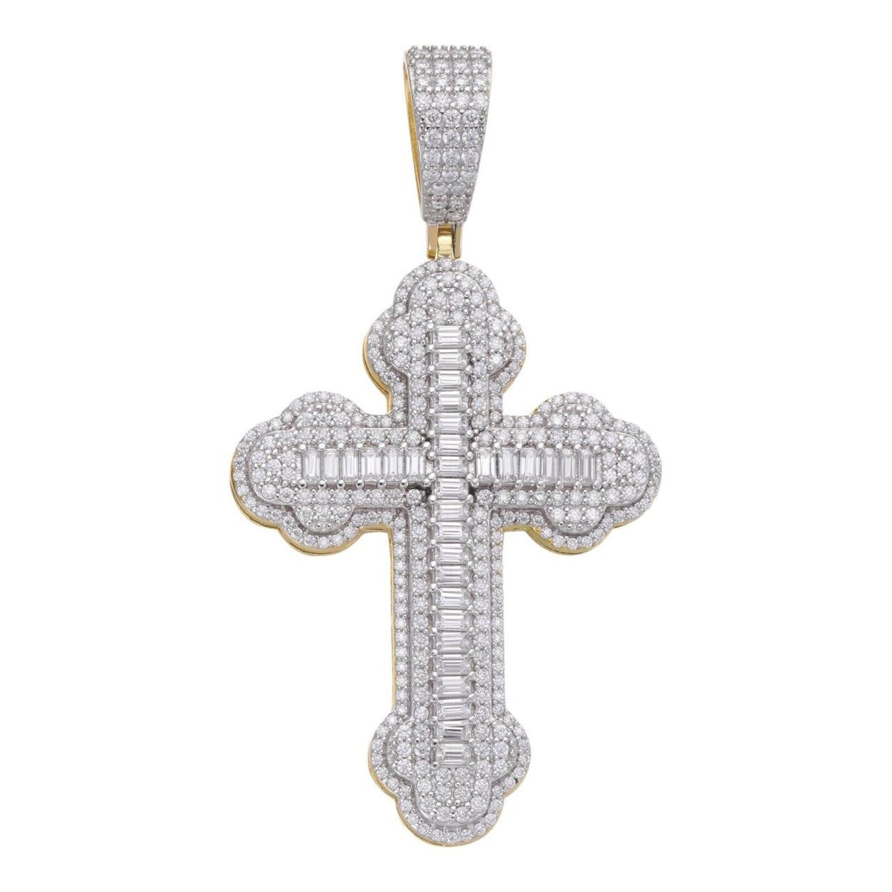 MOISSANITE Baguette Gothic Iced Out Cross Pendant - 14k Gold Vermeil 925 Silver - 3 Sizes 1.5"-3"