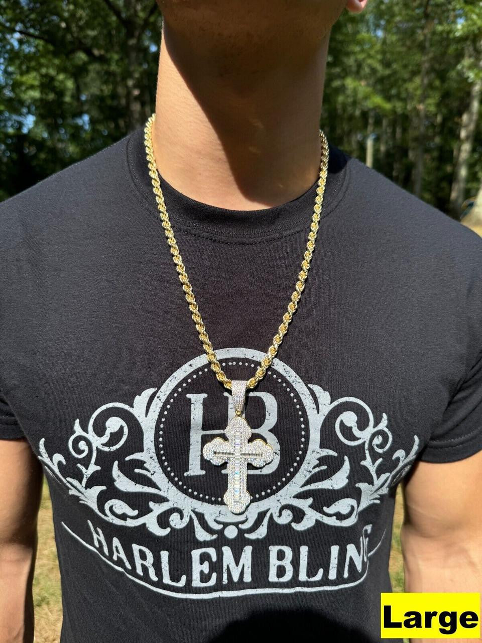 MOISSANITE Baguette Gothic Iced Out Cross Pendant - 14k Gold Vermeil 925 Silver - 3 Sizes 1.5"-3"