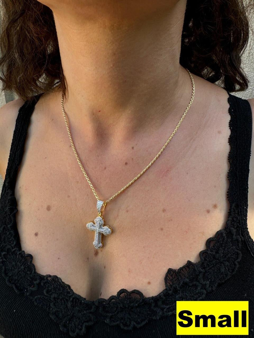 MOISSANITE Baguette Gothic Iced Out Cross Pendant - 14k Gold Vermeil 925 Silver - 3 Sizes 1.5"-3"