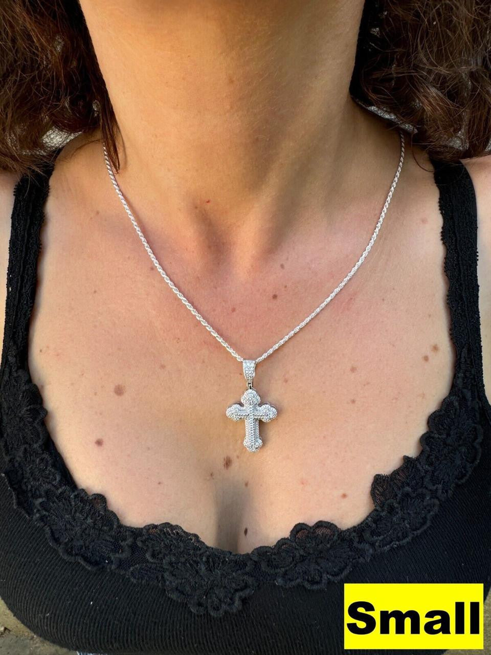 MOISSANITE Baguette Gothic Iced Out Cross Pendant - 925 Silver - 3 Sizes 1.5"-3"