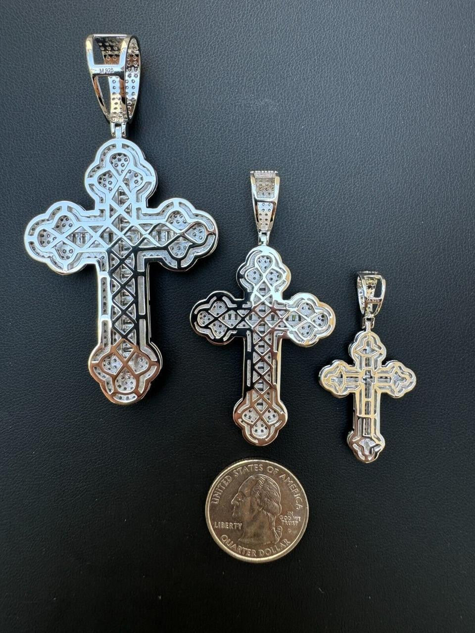MOISSANITE Baguette Gothic Iced Out Cross Pendant - 925 Silver - 3 Sizes 1.5"-3"