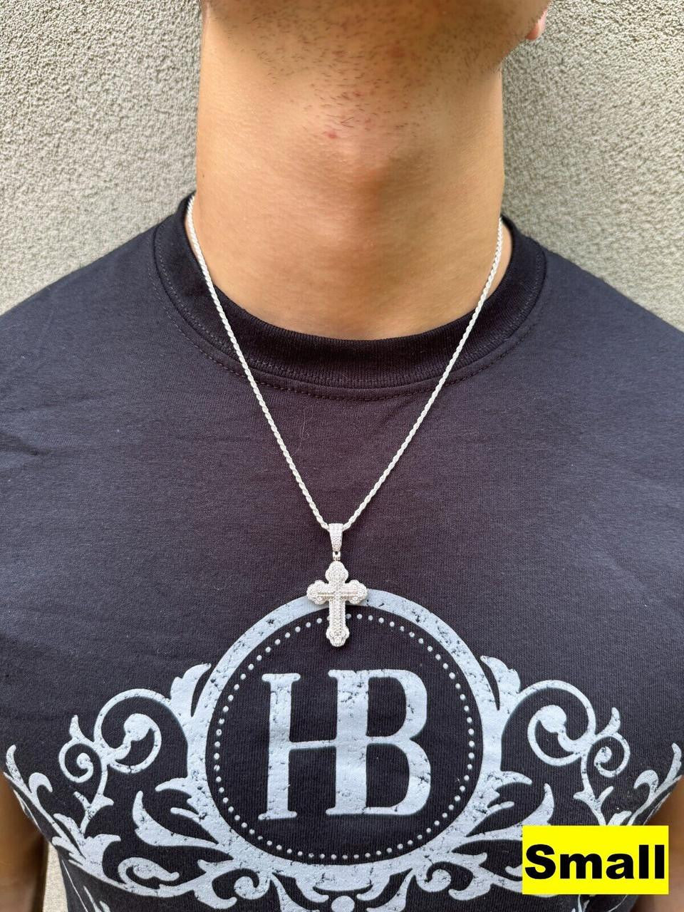 MOISSANITE Baguette Gothic Iced Out Cross Pendant - 925 Silver - 3 Sizes 1.5"-3"