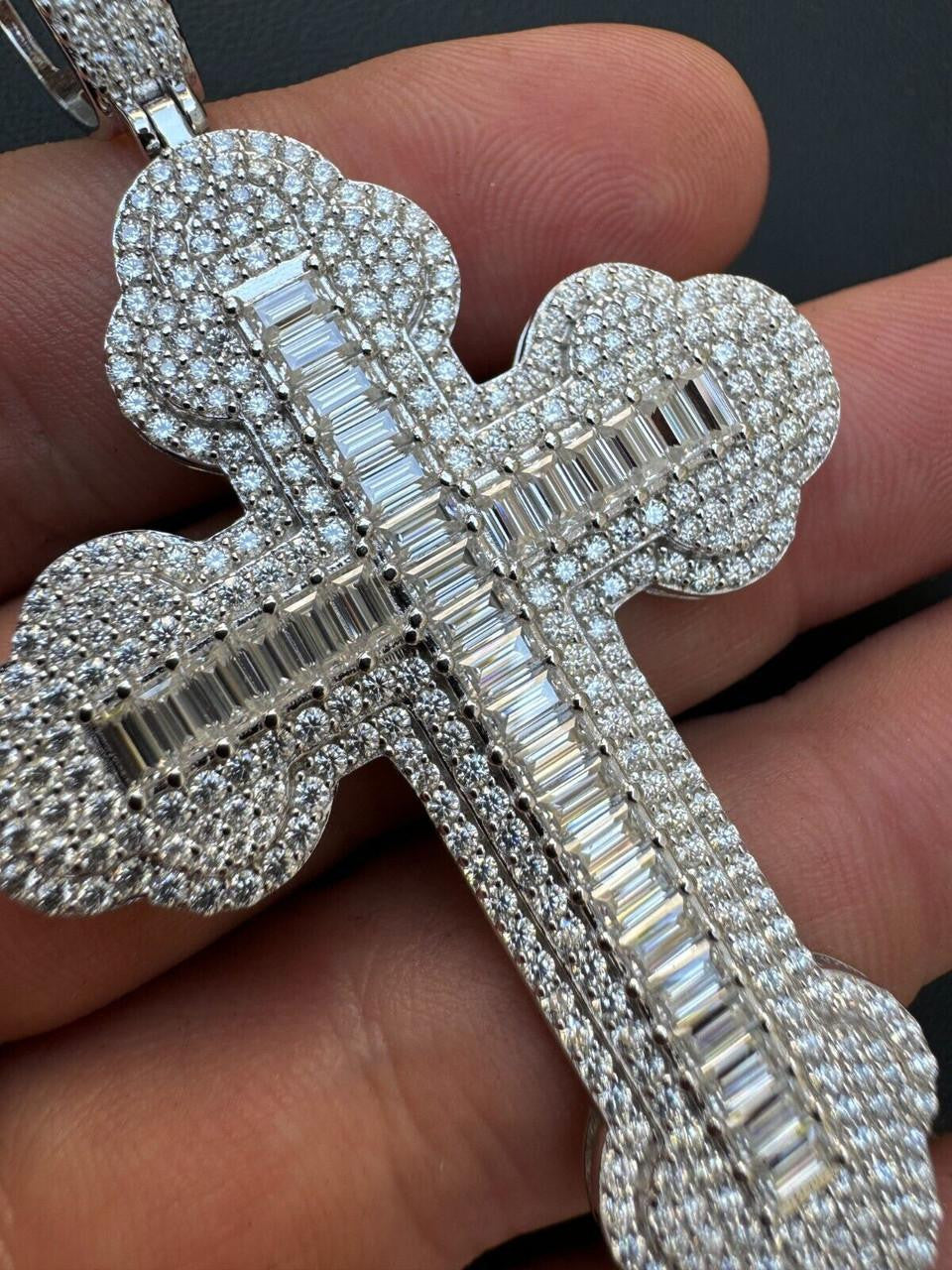 MOISSANITE Baguette Gothic Iced Out Cross Pendant - 925 Silver - 3 Sizes 1.5"-3"