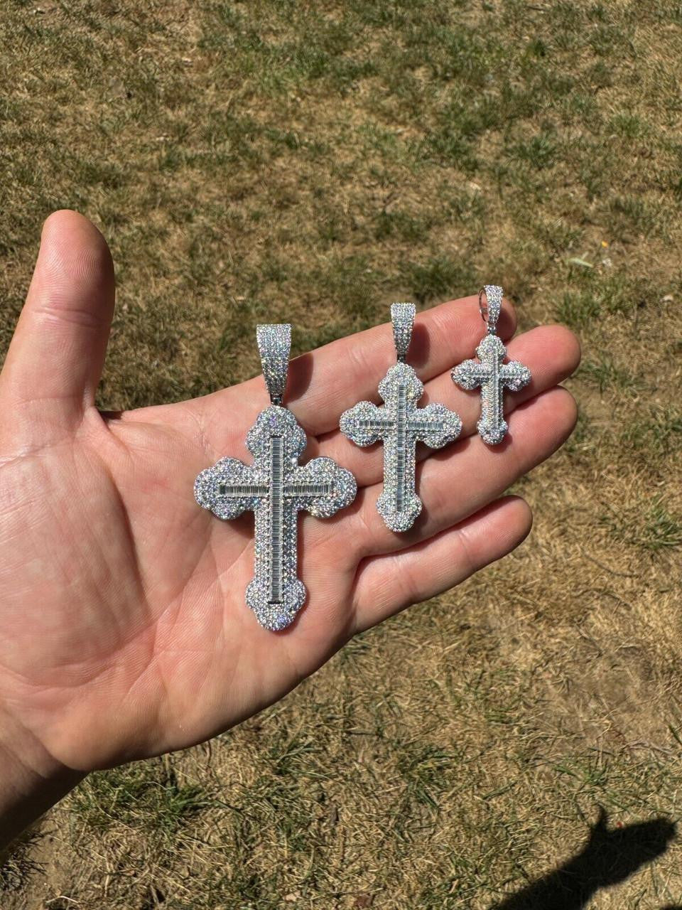 MOISSANITE Baguette Gothic Iced Out Cross Pendant - 925 Silver - 3 Sizes 1.5"-3"