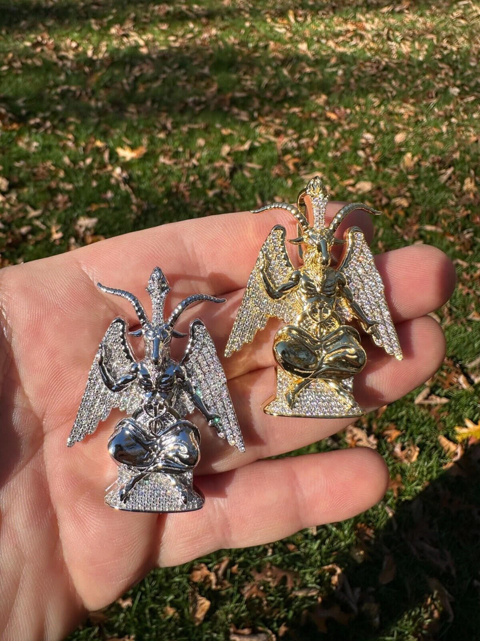 MOISSANITE Baphomet Devil Goat Satan Pentagram Pendant - 14k Gold Vermeil Or 925 Silver - Medium 2"
