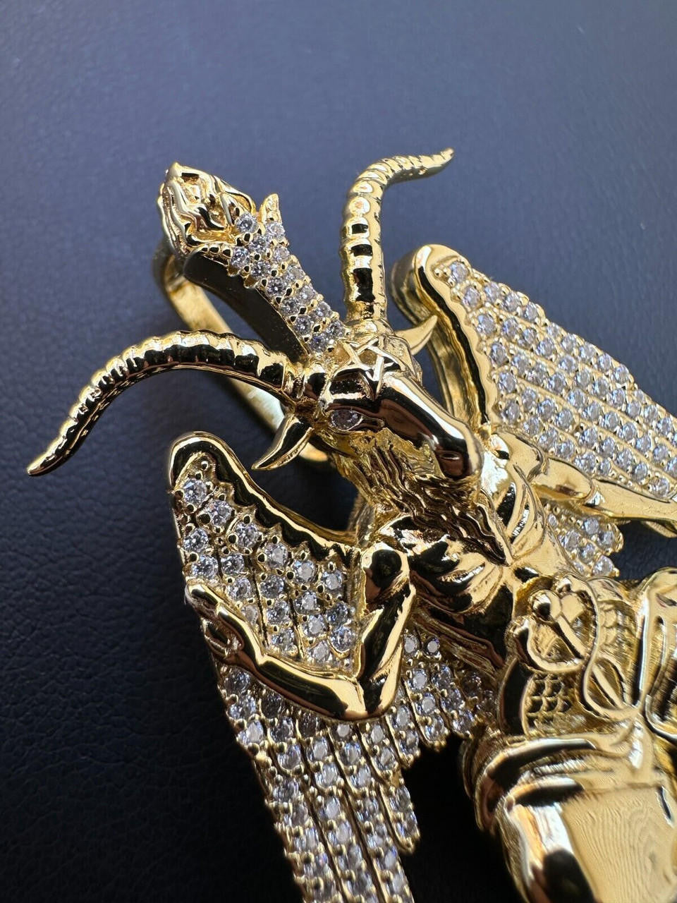 MOISSANITE Baphomet Devil Goat Satan Pentagram Pendant - 14k Gold Vermeil Or 925 Silver - Medium 2"