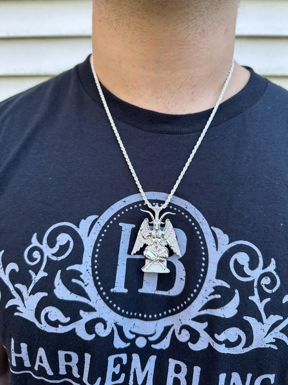 MOISSANITE Baphomet Devil Goat Satan Pentagram Pendant - 14k Gold Vermeil Or 925 Silver - Medium 2"