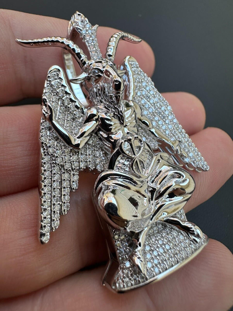 MOISSANITE Baphomet Devil Goat Satan Pentagram Pendant - 14k Gold Vermeil Or 925 Silver - Medium 2"