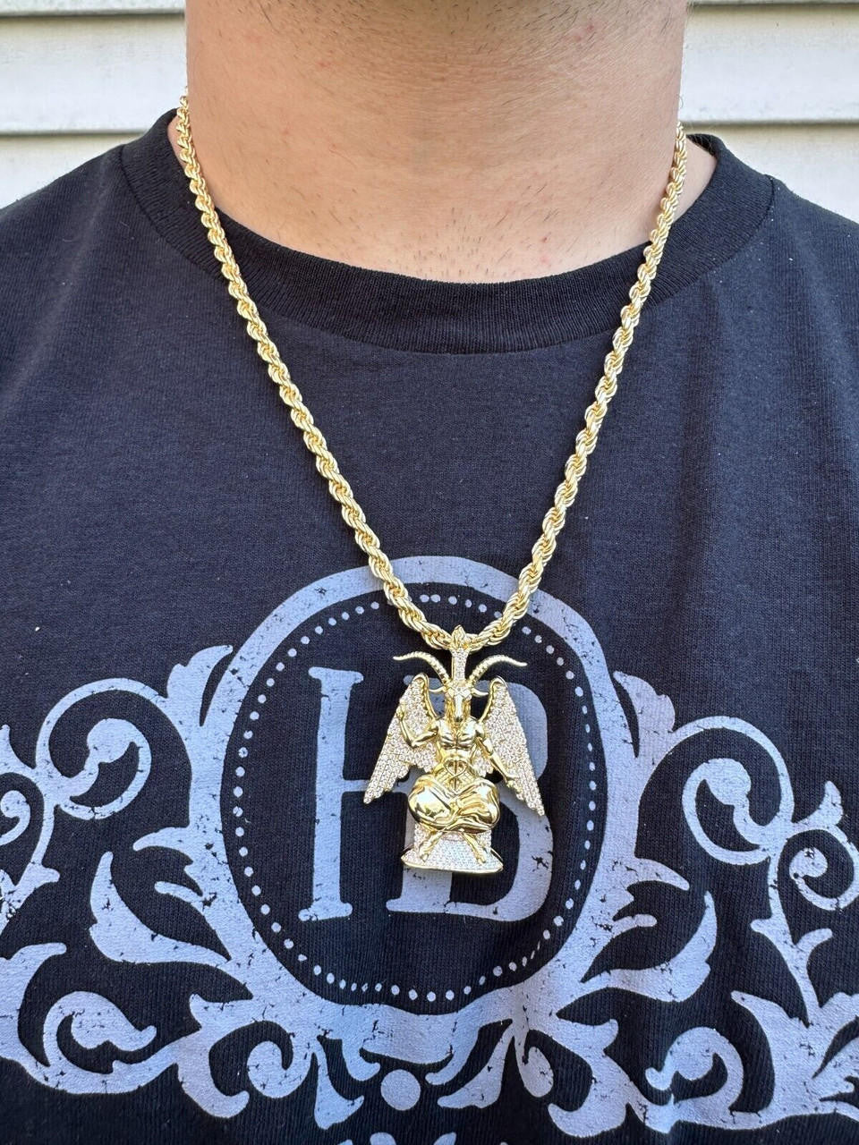 MOISSANITE Baphomet Devil Goat Satan Pentagram Pendant - 14k Gold Vermeil Or 925 Silver - Medium 2"