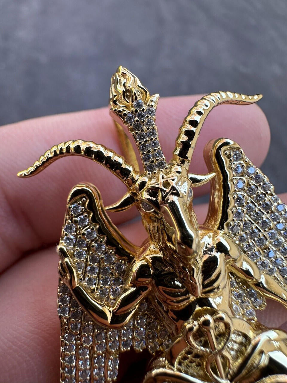 MOISSANITE Baphomet Devil Goat Satan Pentagram Pendant - 14k Gold Vermeil Or 925 Silver - Medium 2"