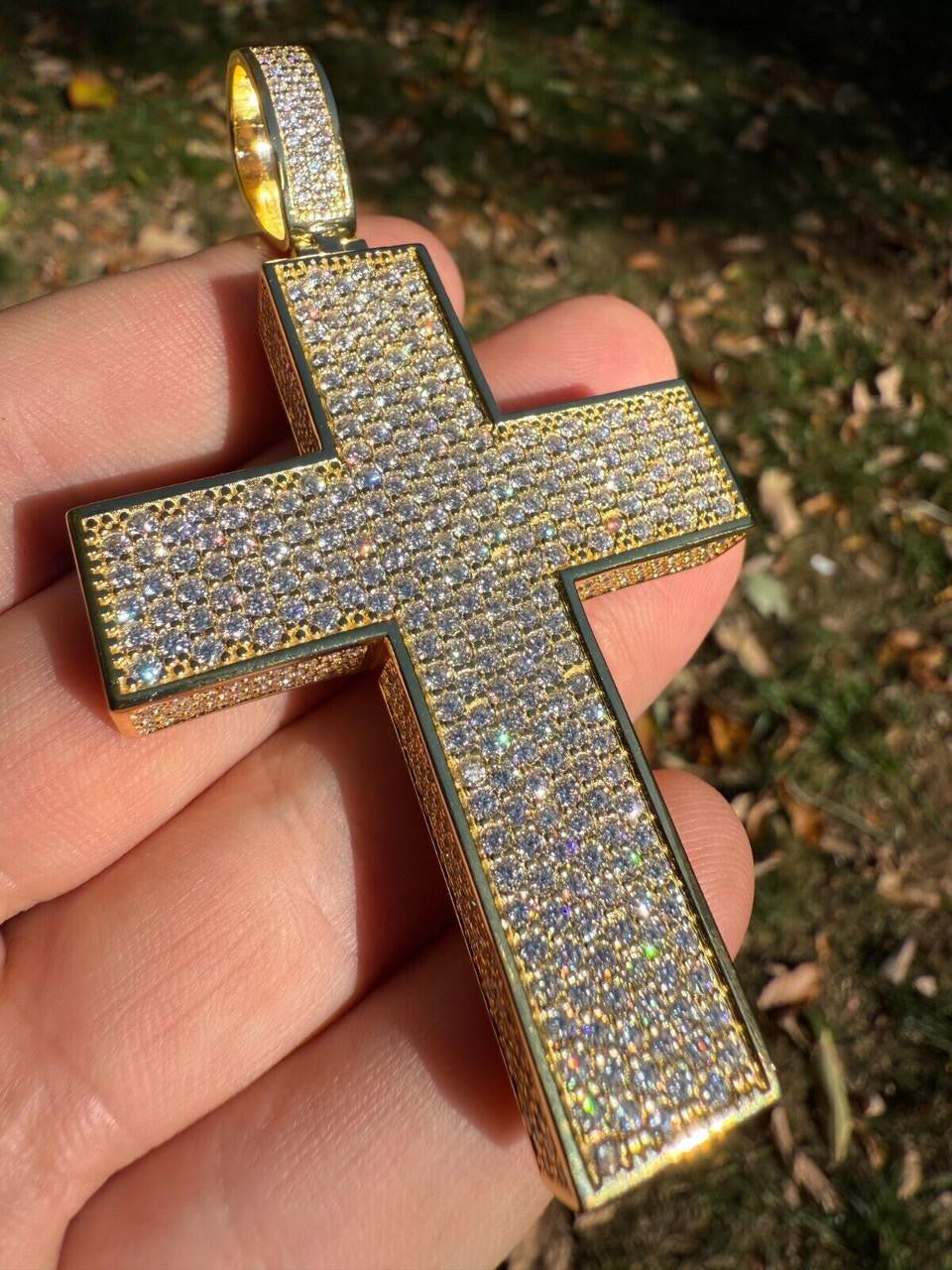 MOISSANITE Boss From All Sides 3D Iced Out Cross Pendant - 14k Gold Vermeil 925 Silver - 3 Sizes 1.25"-3.5"