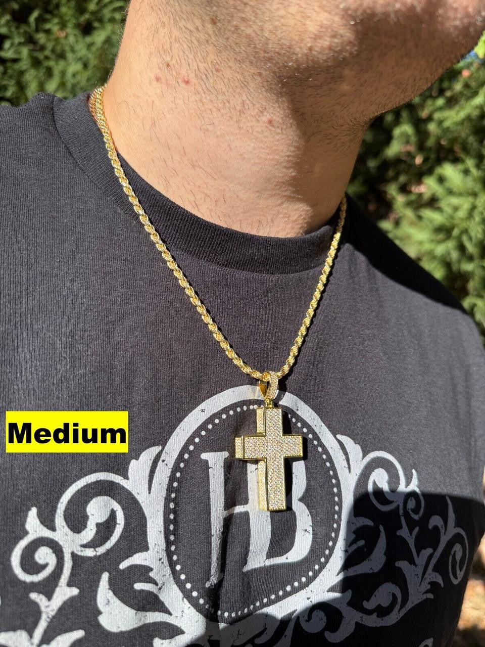 MOISSANITE Boss From All Sides 3D Iced Out Cross Pendant - 14k Gold Vermeil 925 Silver - 3 Sizes 1.25"-3.5"