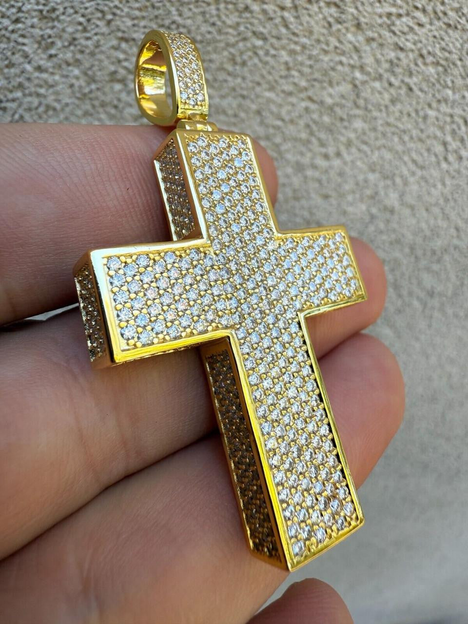 MOISSANITE Boss From All Sides 3D Iced Out Cross Pendant - 14k Gold Vermeil 925 Silver - 3 Sizes 1.25"-3.5"