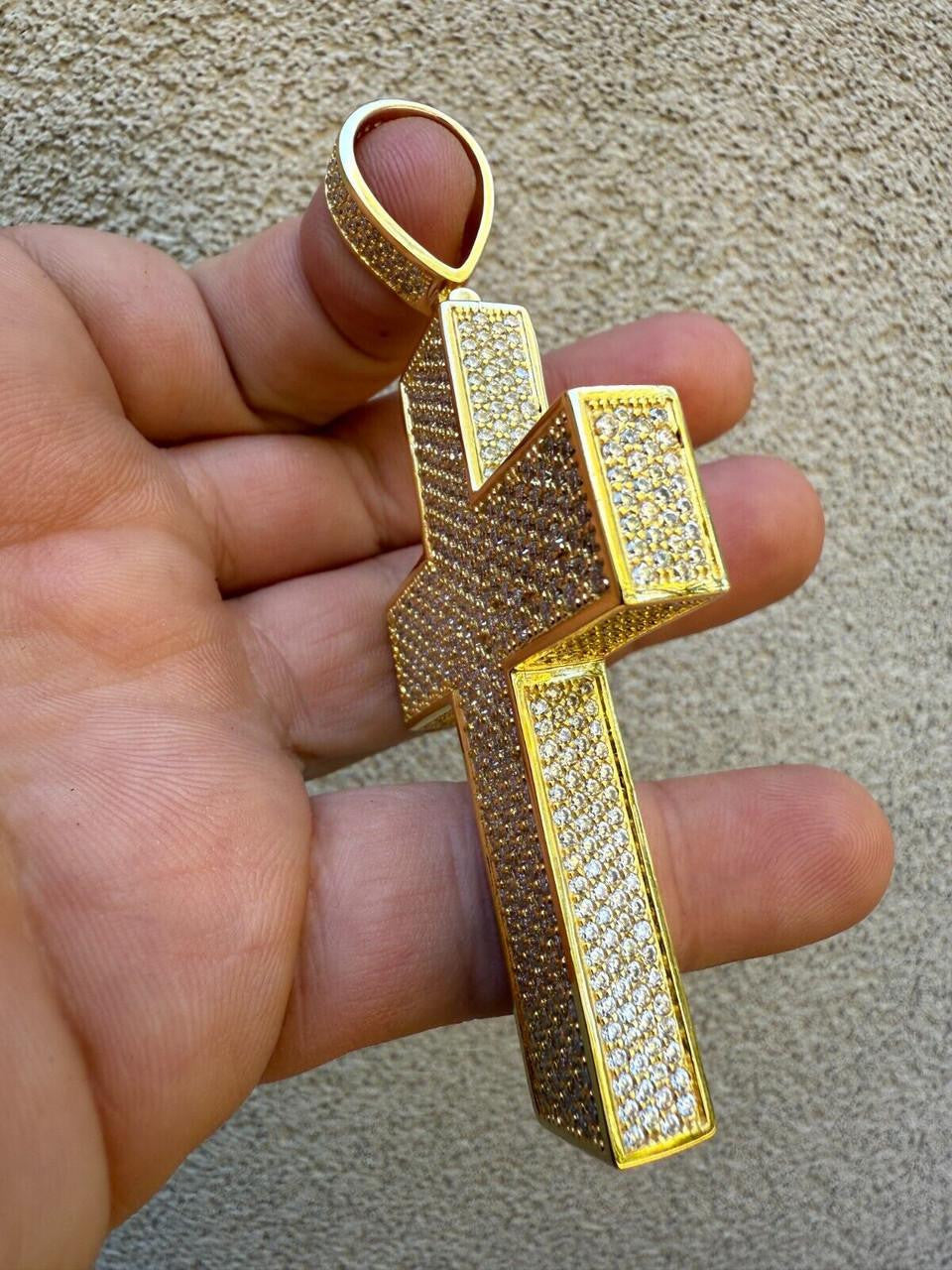 MOISSANITE Boss From All Sides 3D Iced Out Cross Pendant - 14k Gold Vermeil 925 Silver - 3 Sizes 1.25"-3.5"