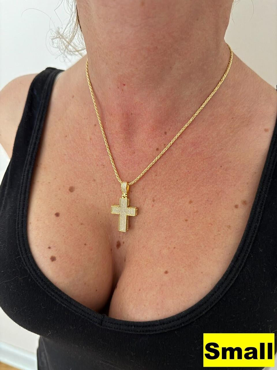 MOISSANITE Boss From All Sides 3D Iced Out Cross Pendant - 14k Gold Vermeil 925 Silver - 3 Sizes 1.25"-3.5"