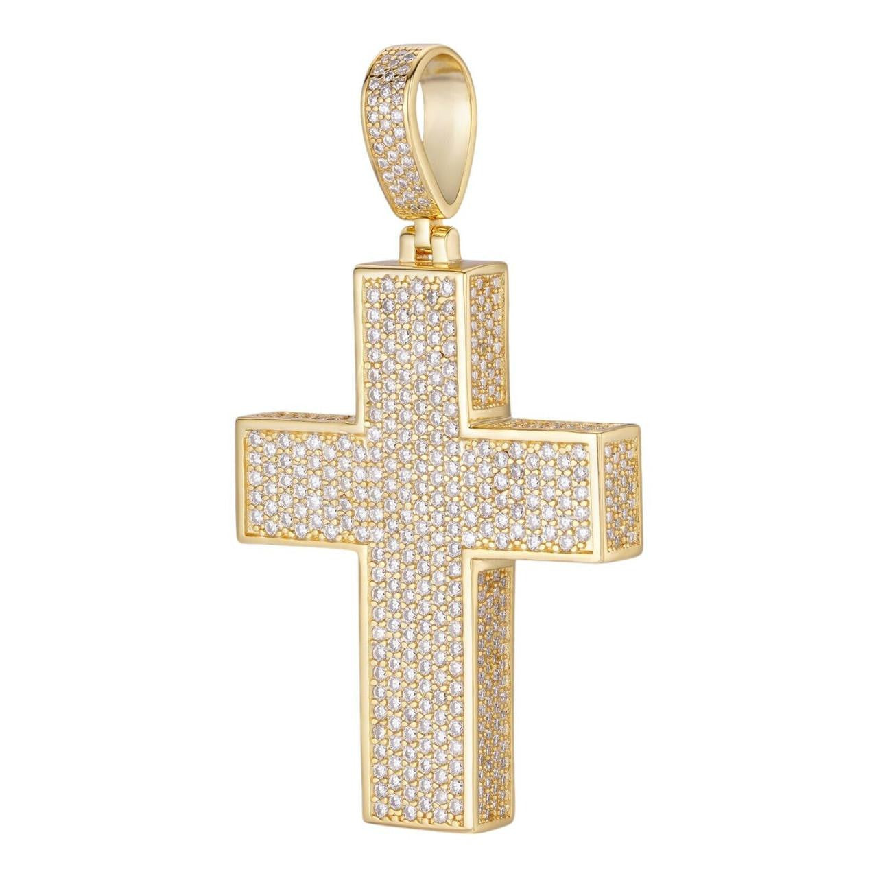 MOISSANITE Boss From All Sides 3D Iced Out Cross Pendant - 14k Gold Vermeil 925 Silver - 3 Sizes 1.25"-3.5"