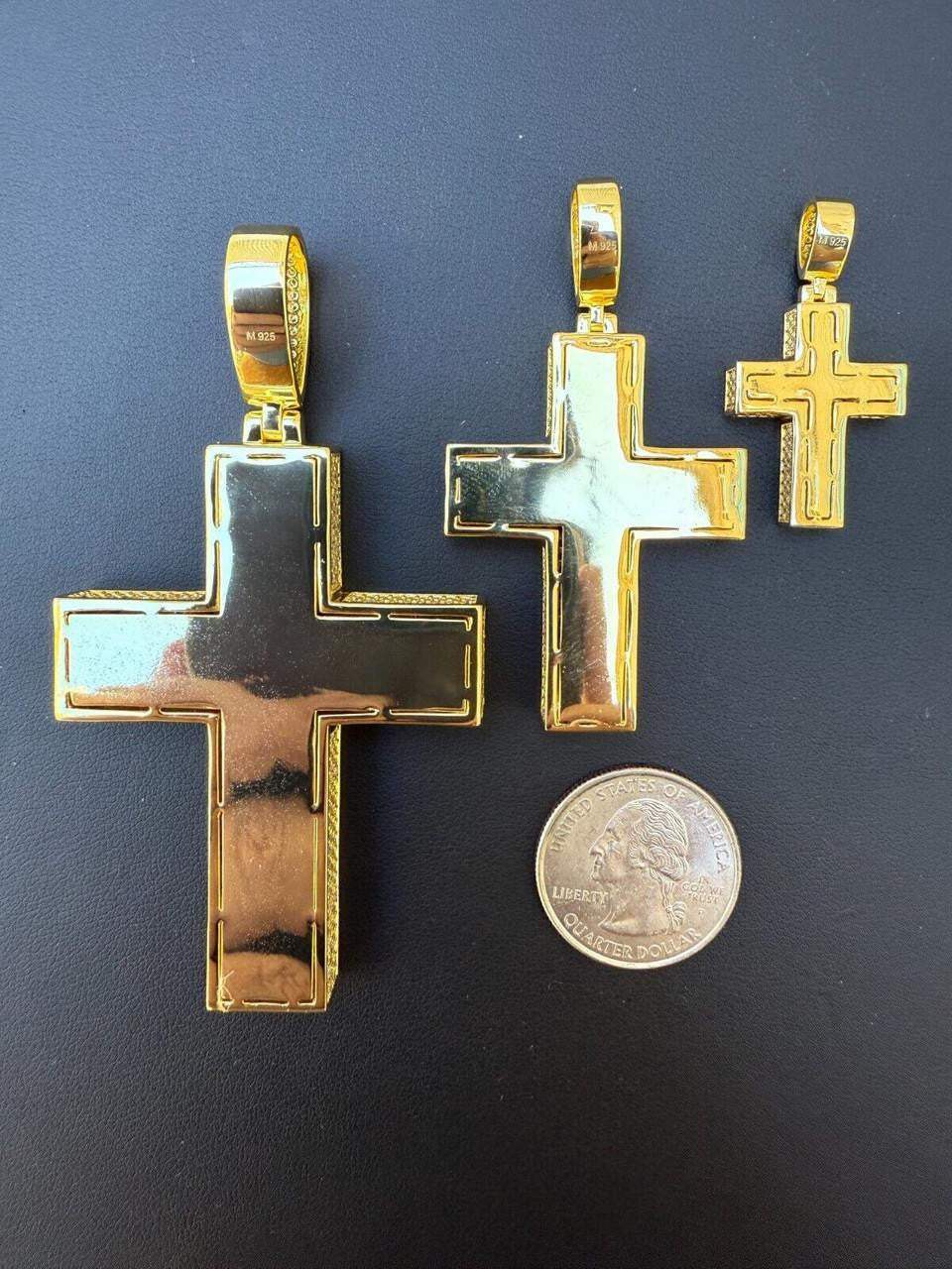 MOISSANITE Boss From All Sides 3D Iced Out Cross Pendant - 14k Gold Vermeil 925 Silver - 3 Sizes 1.25"-3.5"
