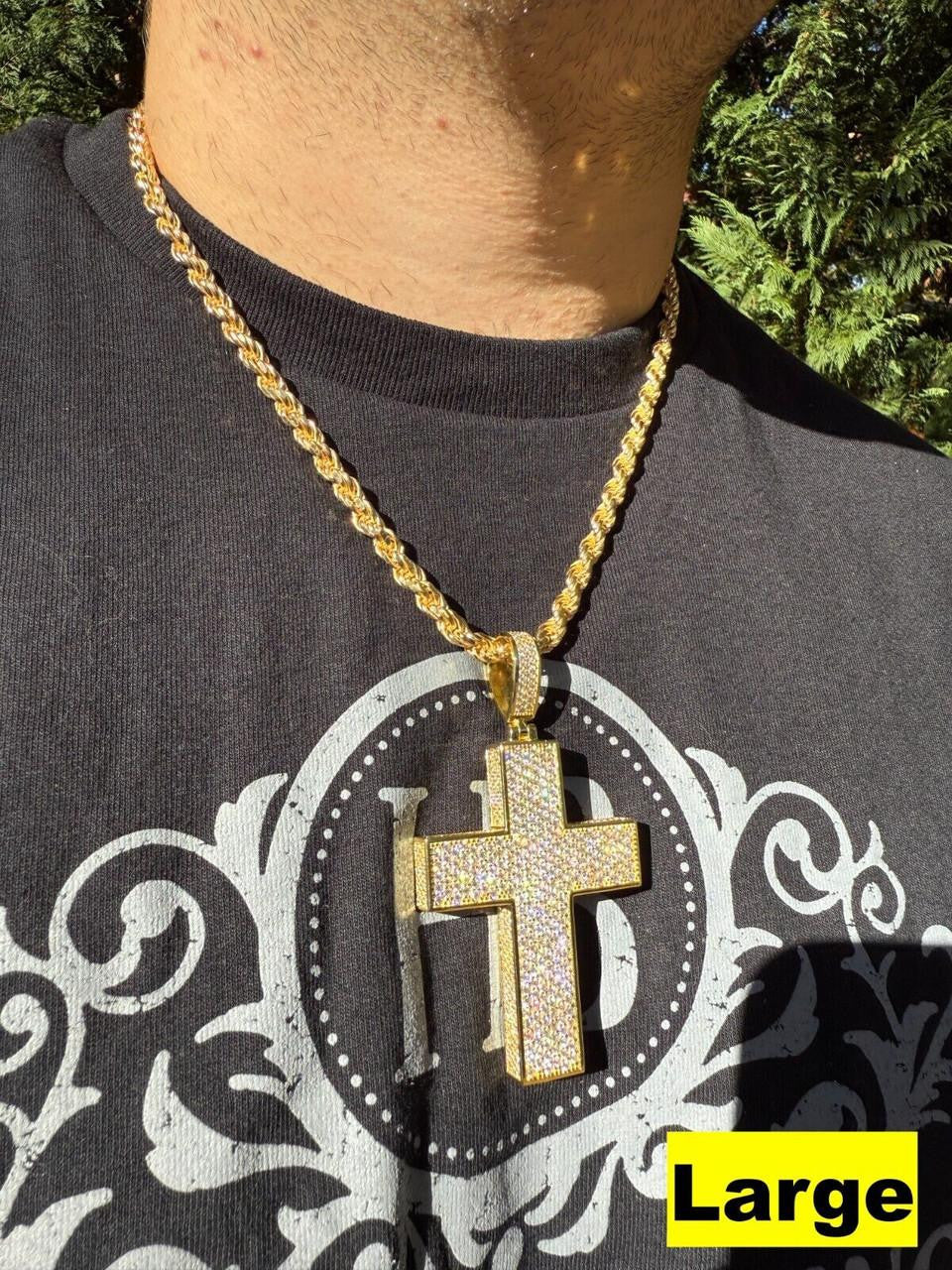 MOISSANITE Boss From All Sides 3D Iced Out Cross Pendant - 14k Gold Vermeil 925 Silver - 3 Sizes 1.25"-3.5"