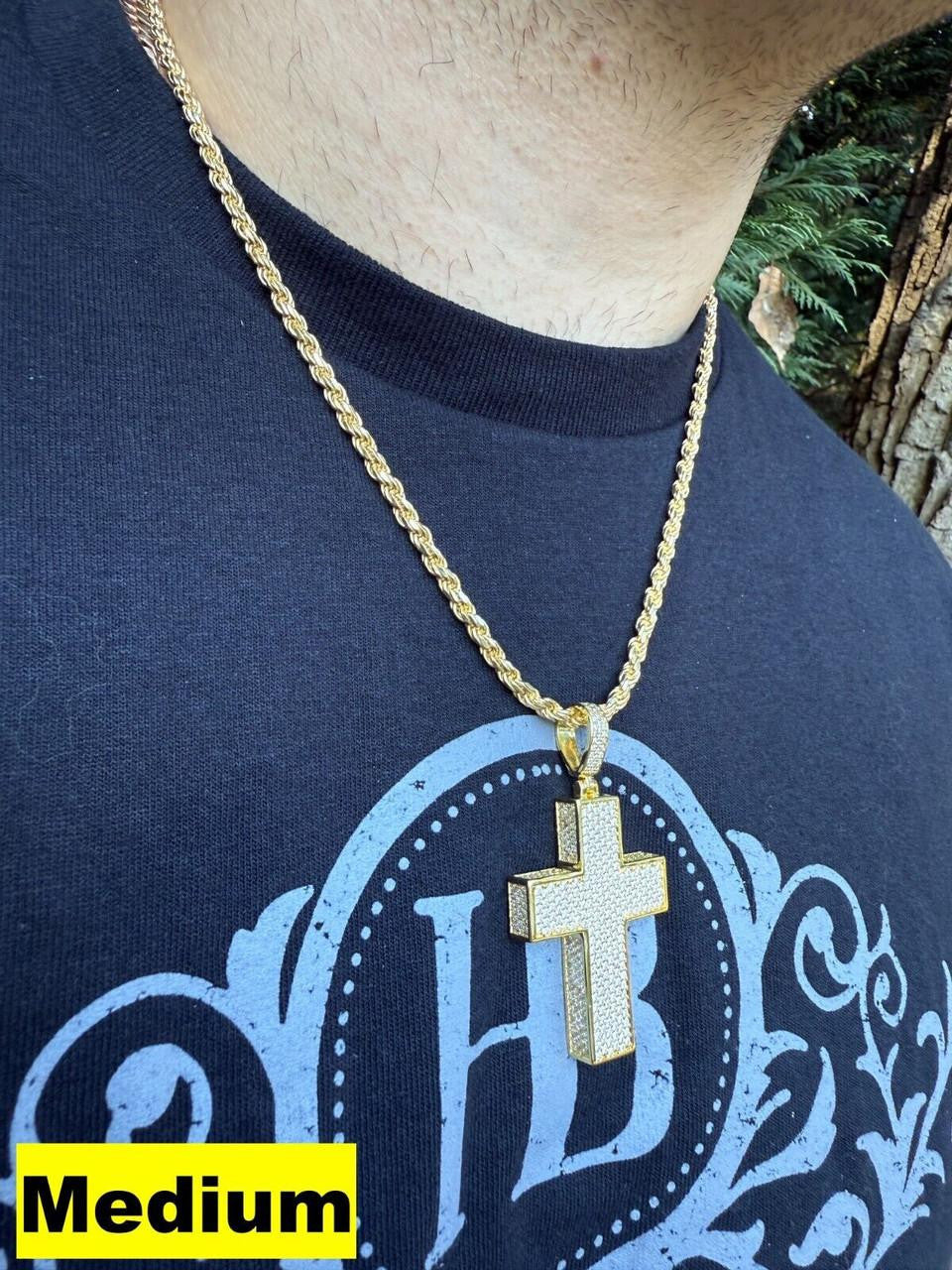 MOISSANITE Boss From All Sides 3D Iced Out Cross Pendant - 14k Gold Vermeil 925 Silver - 3 Sizes 1.25"-3.5"