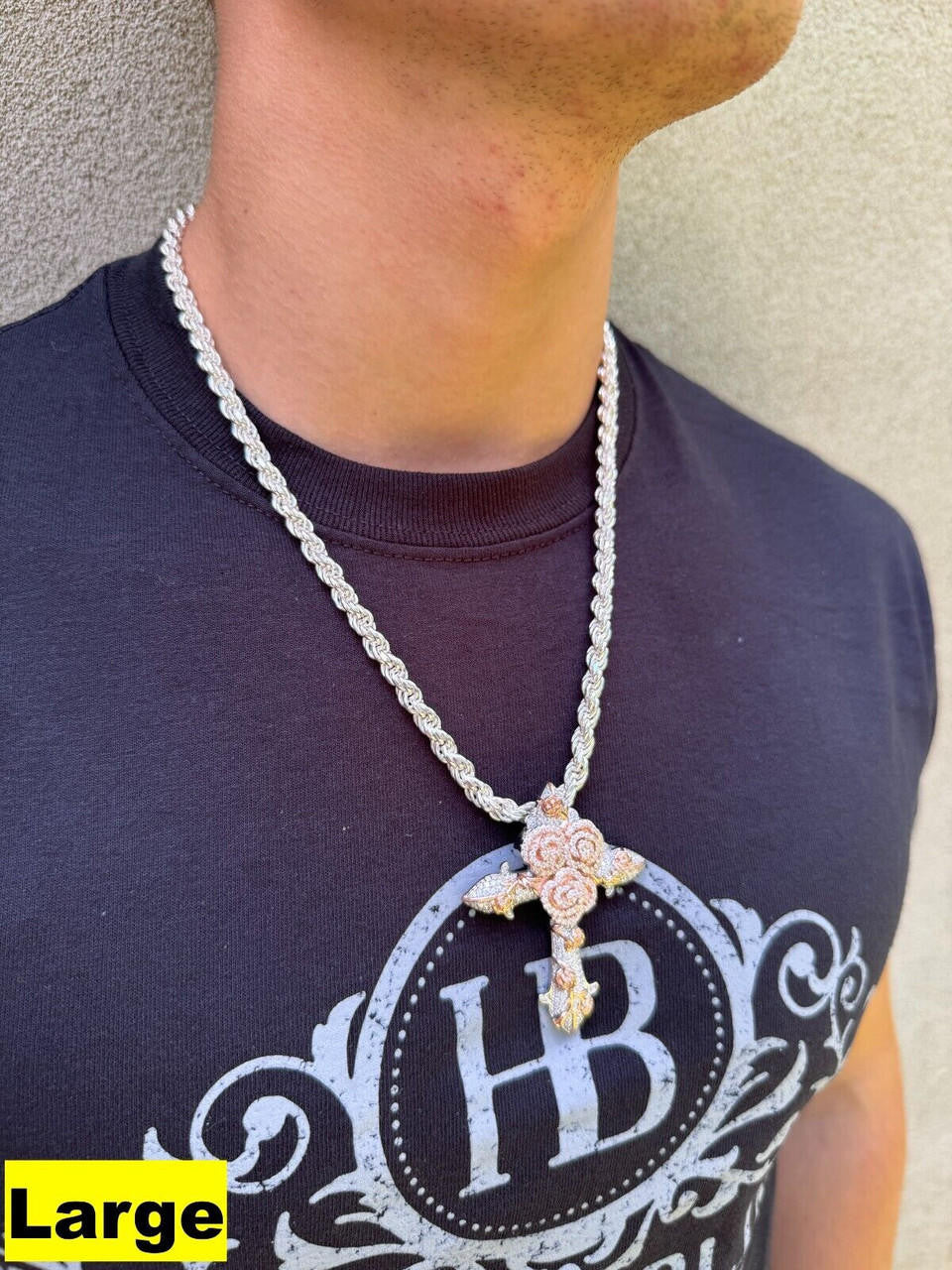MOISSANITE Crown of Thorns Cross Pendant - 14k Rose Gold Vermeil 925 Silver  - 3 Sizes 1.5"-2.5"