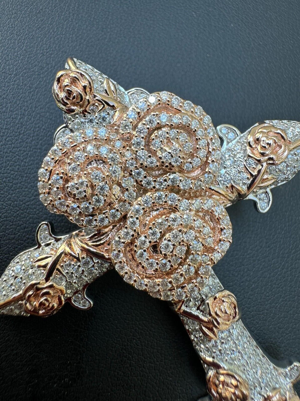 MOISSANITE Crown of Thorns Cross Pendant - 14k Rose Gold Vermeil 925 Silver  - 3 Sizes 1.5"-2.5"