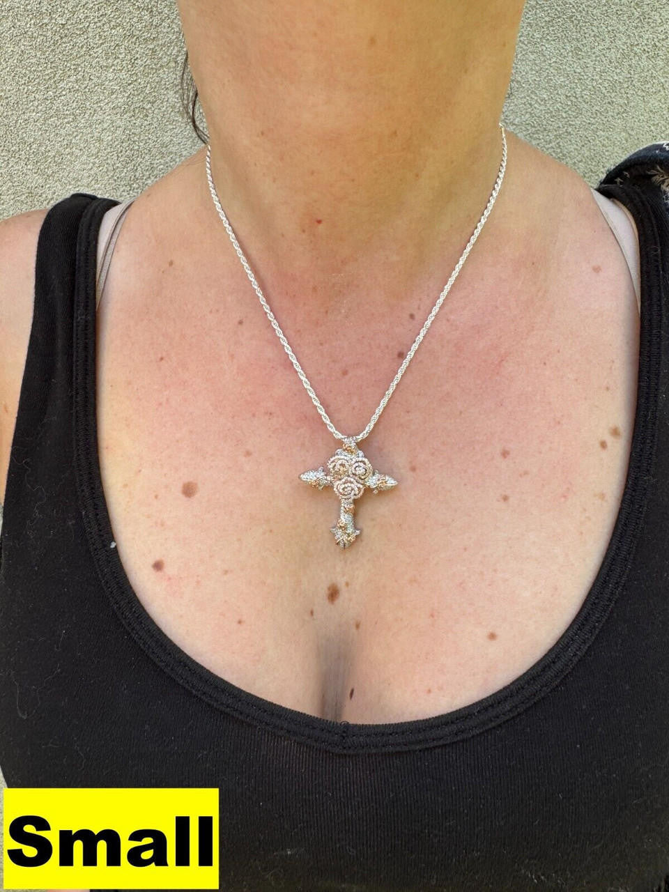 MOISSANITE Crown of Thorns Cross Pendant - 14k Rose Gold Vermeil 925 Silver  - 3 Sizes 1.5"-2.5"