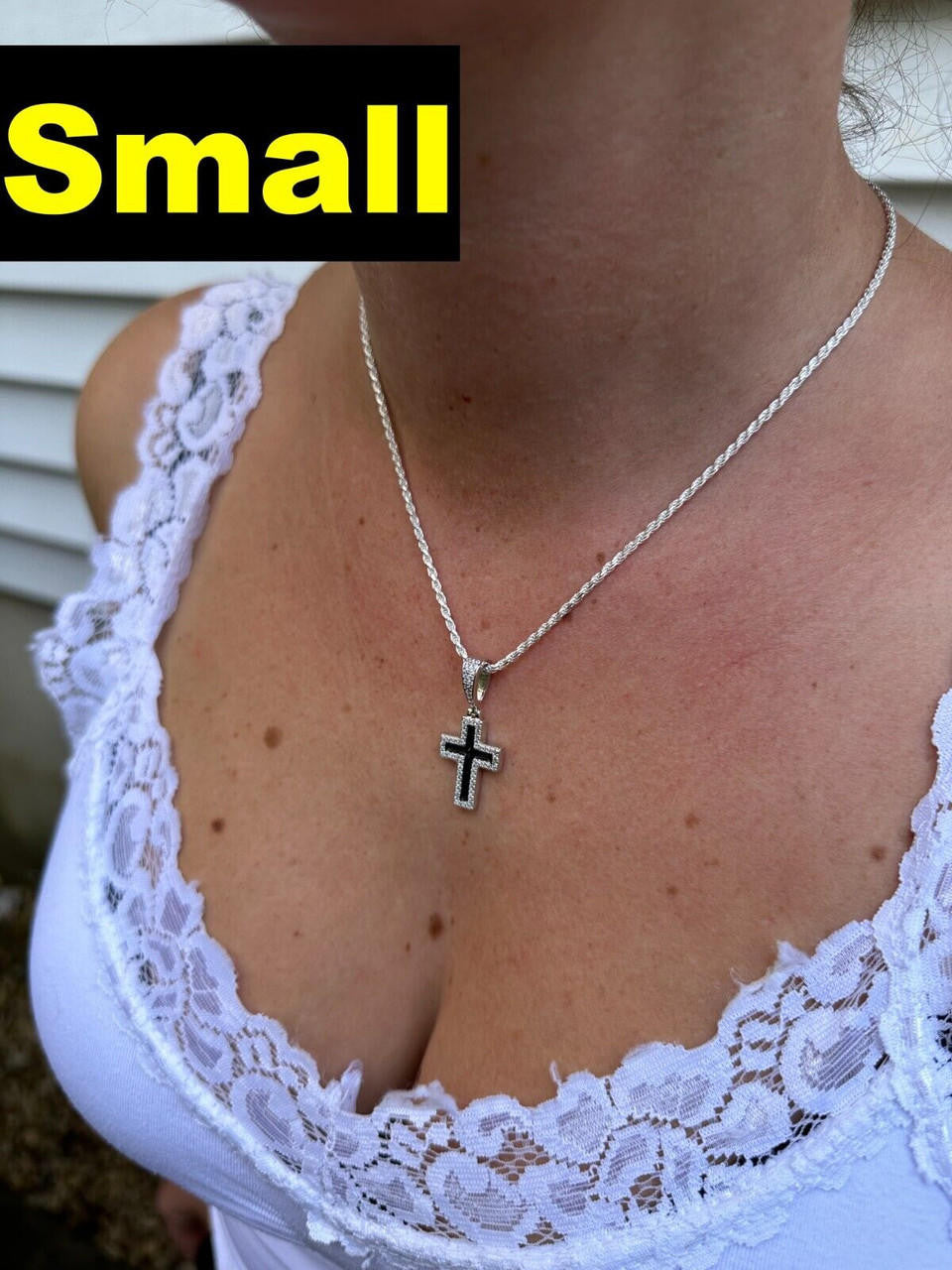MOISSANITE Cross Black Enamel Pendant - 925 Silver - 3 Sizes - 1.25"-2.75"