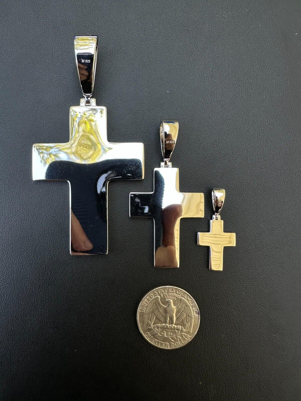 MOISSANITE Cross Blood Red Enamel Enamel Pendant - 925 Silver - 3 Sizes - 1.25"-2.75"