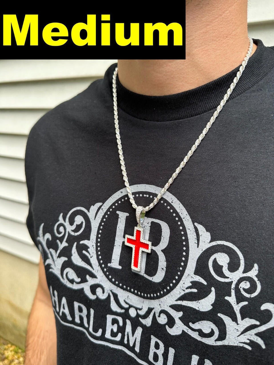 MOISSANITE Cross Blood Red Enamel Enamel Pendant - 925 Silver - 3 Sizes - 1.25"-2.75"