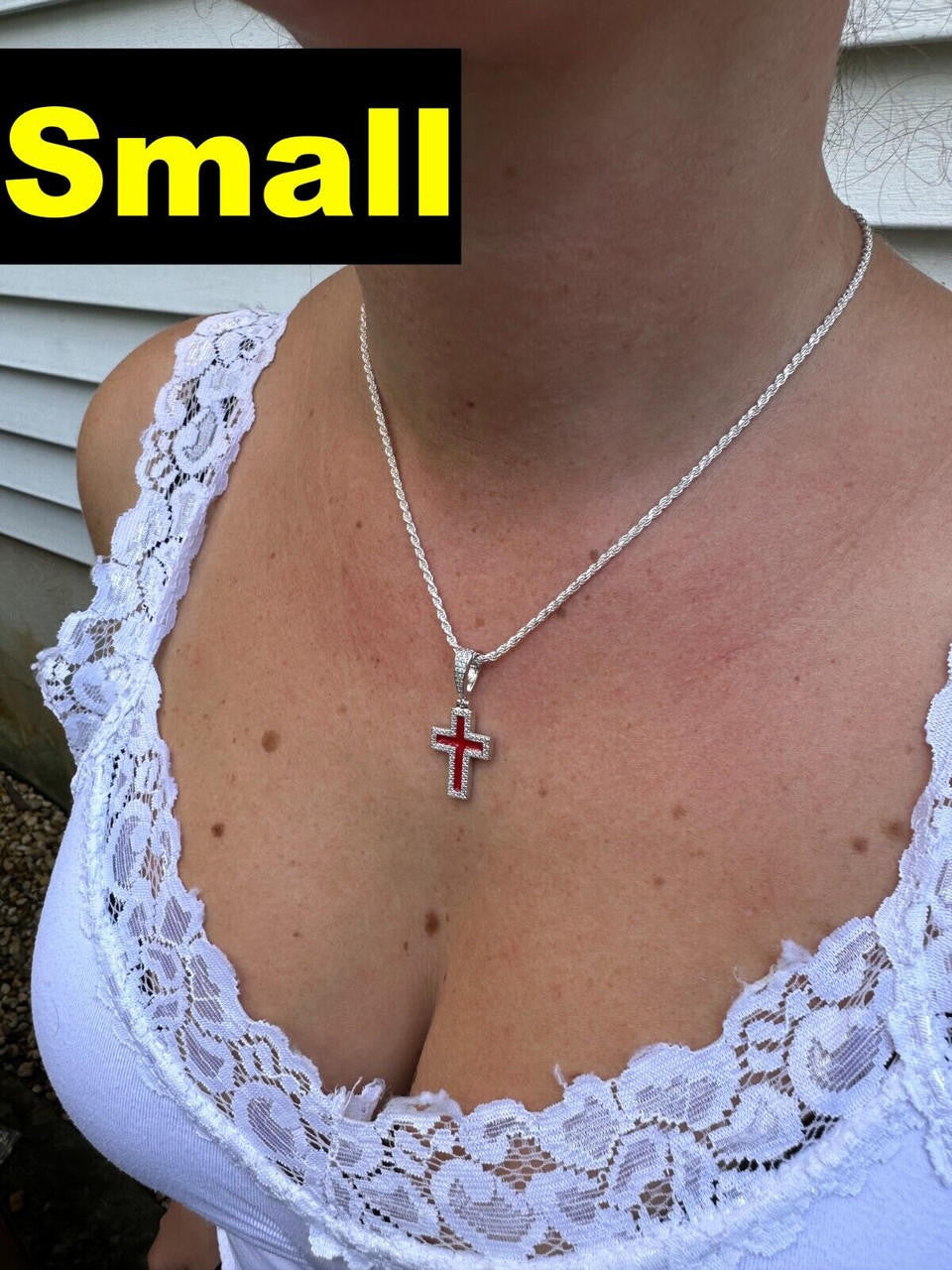 MOISSANITE Cross Blood Red Enamel Enamel Pendant - 925 Silver - 3 Sizes - 1.25"-2.75"