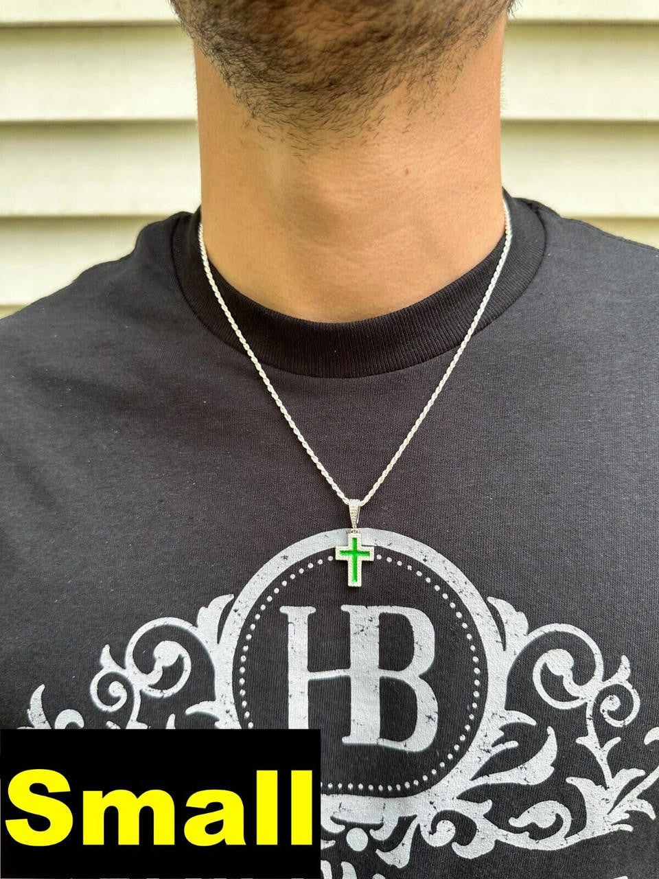 MOISSANITE Cross Green Enamel Pendant - 925 Silver - 3 Sizes - 1.25"-2.75"